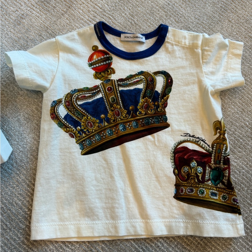 Dolce & Gabbana White Kids Short Sleeve Tee with Crown Print - Picture 3 of 4